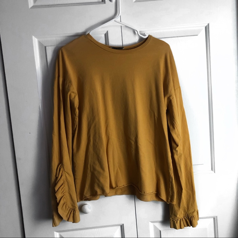 Zara mustard ruffle blouse